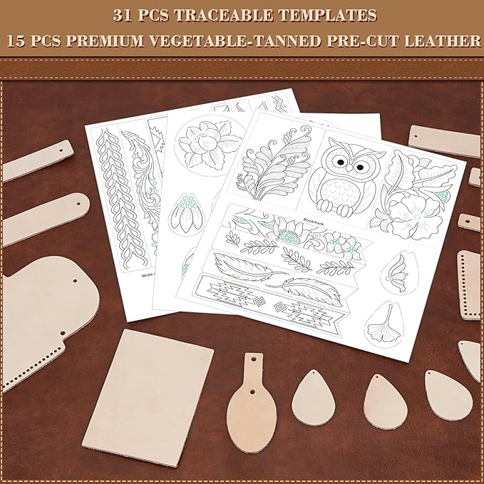 UHAPEER 88PCS Leather Crafting Kit: Leather Working Tools and Supplies for Adult, with Stamping Dyeing Carving Tools, Video Tutorial for Beginners to DIY Earring Wallet Keychain Wristband