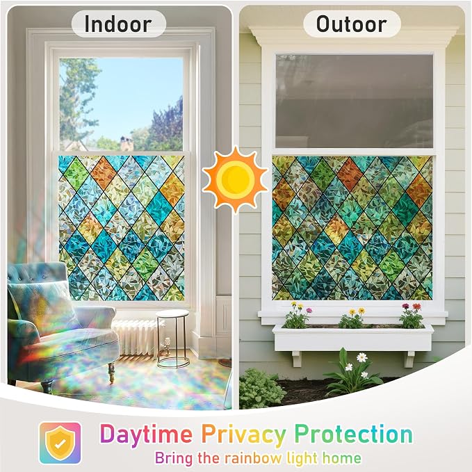 Sunbaby Window Privacy Film Stained Glass Decorative Rainbow Window Cling 3D - Image 7