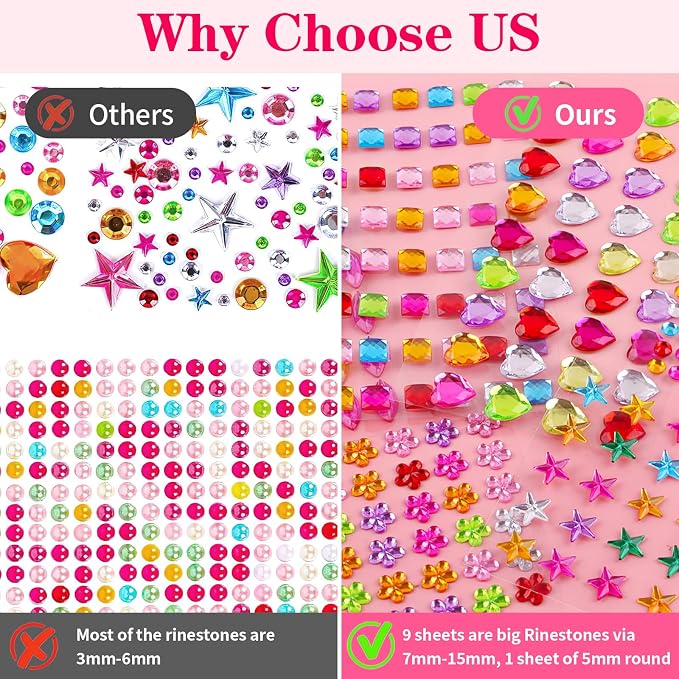 407pcs Gem Stickers Crafts for Kids, Self Adhesive Jewel Stickers, Acrylic - Image 3