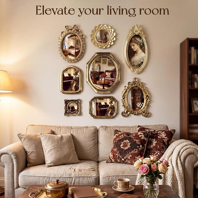 Lineshading 8 Pcs Picture Gold Vintage Gallery Wall Frame Set Antique Resin - Image 5