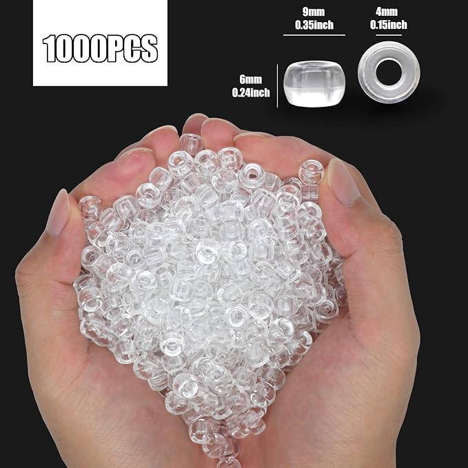1000Pcs Pony Beads Bracelet 9mm Clear Plastic Barrel Pony Beads - Image 2