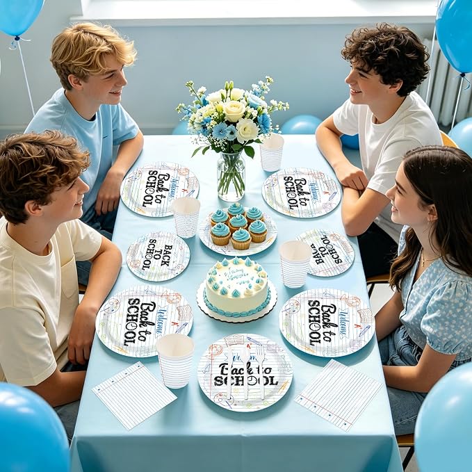 168 Pcs Back to School Party Decorations Notebook Print Plates Napkins Cups - Image 6