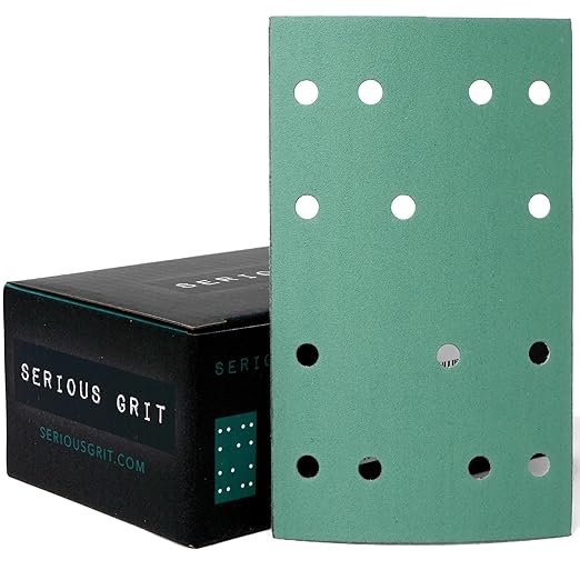 3" x 5" (80mm x 133mm) 14-Hole 320 Grit Sanding Sheets - Fits Festool RTS 400 & Mirka Deos 353 - Heavy-Duty Hook & Loop Film Abrasives - Sandpaper for Sheet Sanders - 50 Pack Box