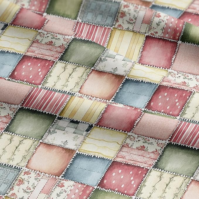 Soft Meadow Patchwork Cotton Fabric Panel, Pastel Floral & Stripe Design - Image 7