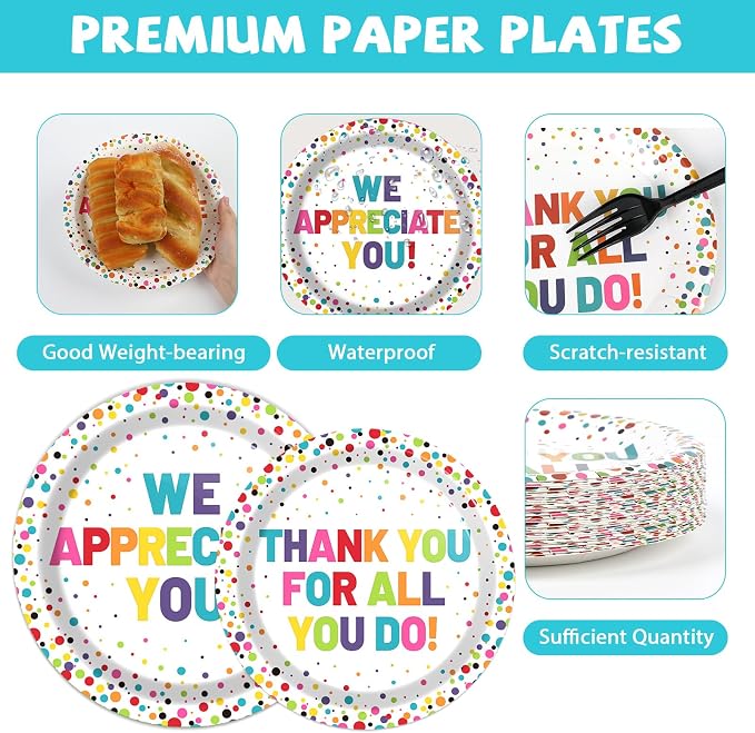 200pcs Thank You Plates Napkins We Appreciate You Paper Tableware Set Employee - Image 3