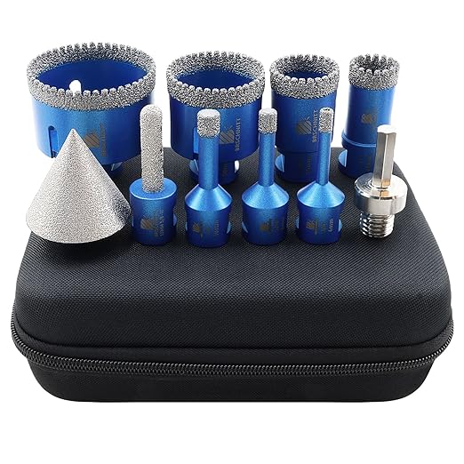 Tile Hole Saw Kit Diamond- BRSCHNITT 10pcs Diamond Core Drill Bit Set for Porcelain Tile Ceramic Marble Granite Drilling,Finger Chamfer Bit