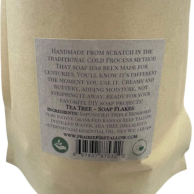 Pure Beef Tallow Soap Flakes - Made in USA - Grass Fed and Finished - Face, Body and Hair - Cleans, Moisturizes, Soothes, and Hydrates. Natural and Organic Lemon
