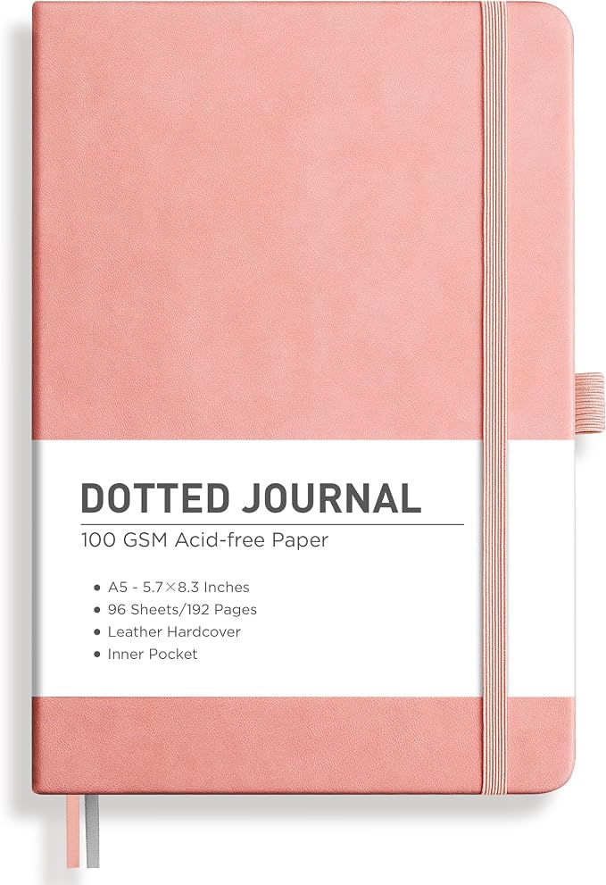 RETTACY Dotted Journal Notebook, 192 Pages, A5 Medium Size | Leather Hardcover by RETTACY