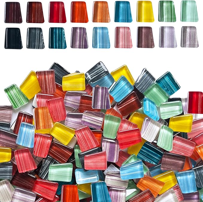 LITMIND 1.1LB Striped Crystal Glass Mosaic Tiles – Trapezoid Mix Assorted Colors by LITMIND