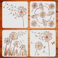 ORIGACH 4 Pcs 12 x 12 Inch Reusable Dandelion Wall Painting Stencils | by ORIGACH