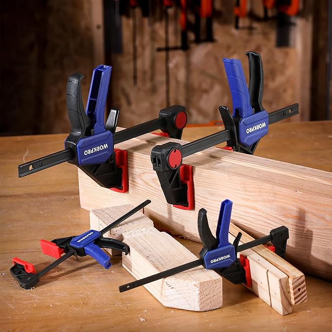 WORKPRO 10-Pack Bar Clamps for Woodworking, 6-Inch (2) Mini & (2) Light Duty and 12-Inch (2) Wood Clamps & 1-Inch (4) Spring Clamps, F Clamp with 50/150 LBS Load Limited