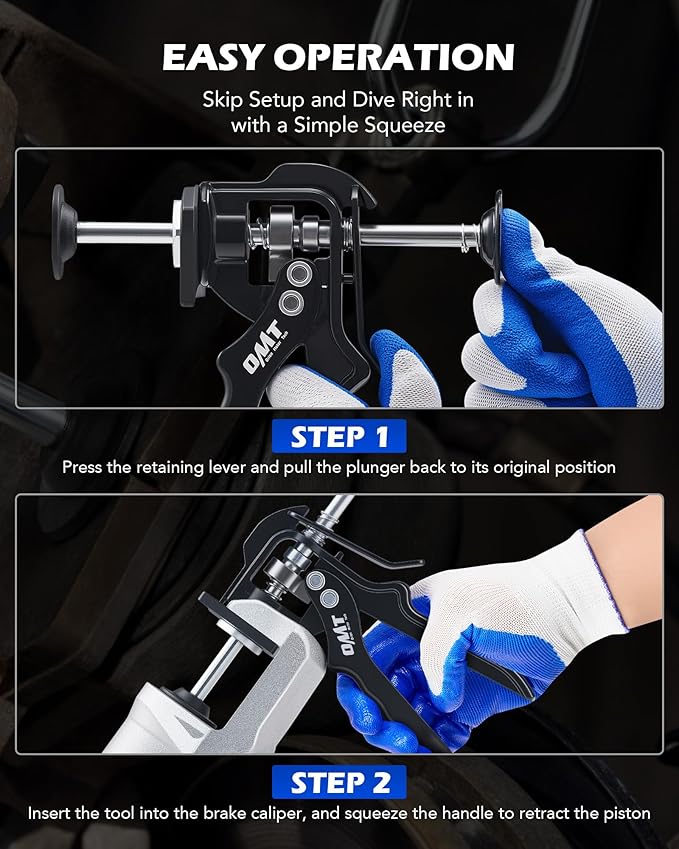 Orion Motor Tech Speedy Brake Caliper Compressor, Heavy Duty Single Dual Brake Piston Compressor Tool for Brake Pad Replacement, Disc Brake Caliper Tool Compatible with Most Cars & Trucks, Black