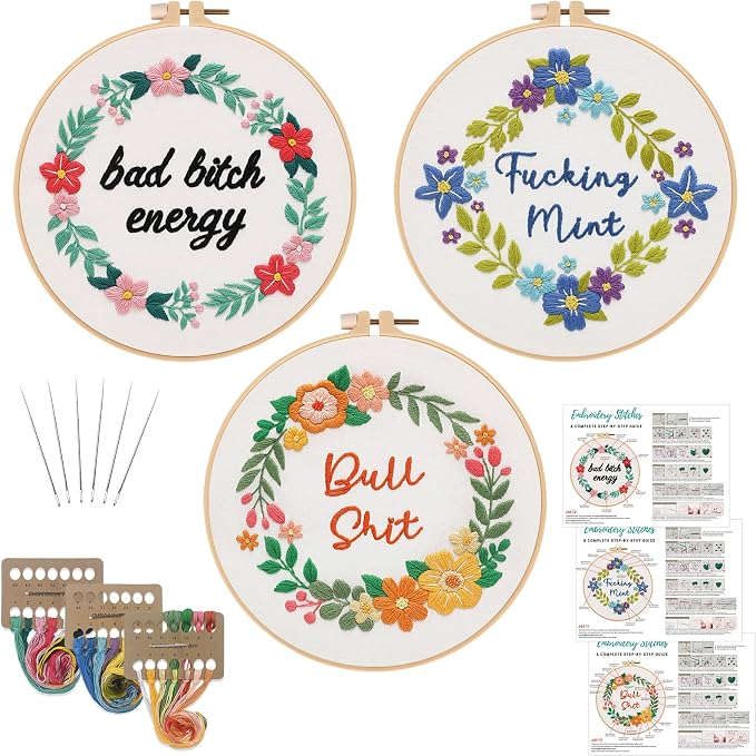 Louise Maelys 3 Sets Funny Embroidery Kits by LouiseMaelys