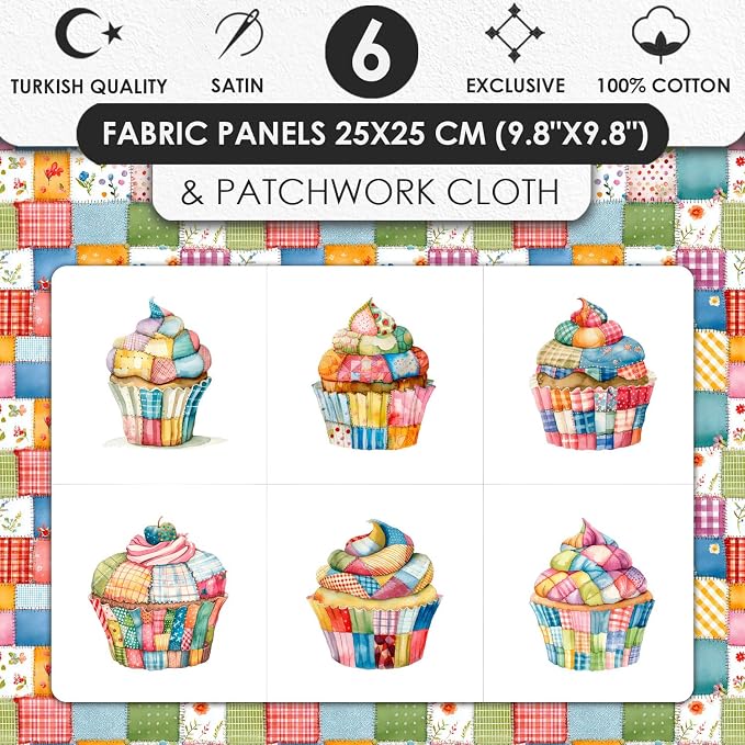 Patchwork Cupcake Fabric Panel – Single Continuous Cotton Satin Panel - Image 3