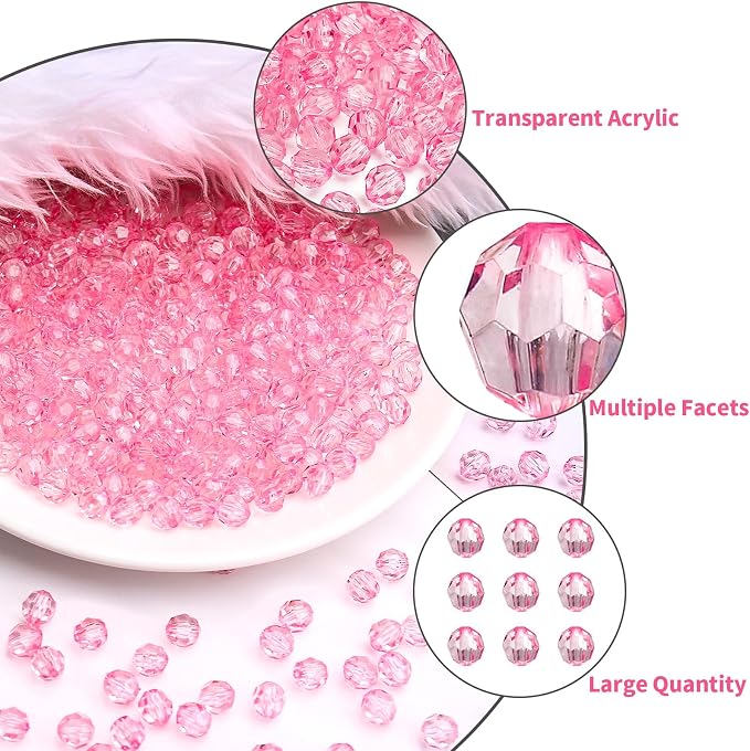 BONNY BOXX 1000pcs 6mm Acrylic Faceted Round Crystal Beads Transparent Pink - Image 2