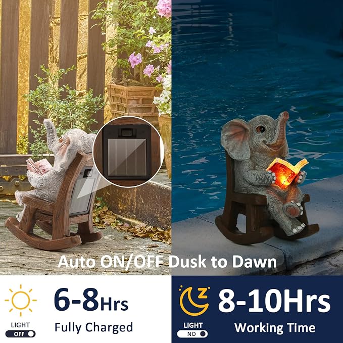 FOXMIS Garden Statues Elephant Outdoor Decor Lights, Lucky Miniature Elephant - Image 3