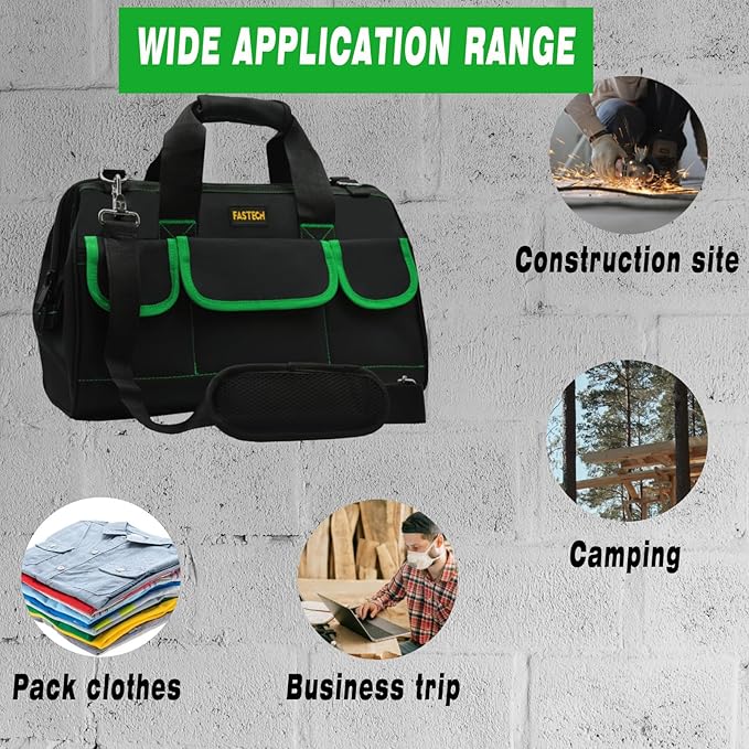 22 Inch Tool Bag With Comfortable Shoulder Straps, Waterproof Wide Mouth Tool Kit, Tool Storage Package For Men/Women (22IN Green)