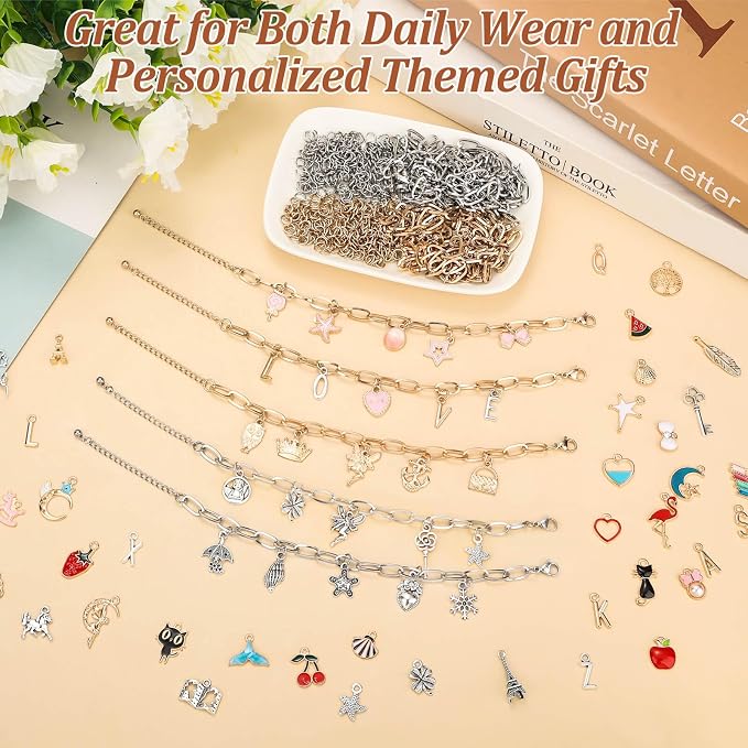 Mckanti 674 Pieces Charm Bracelet Making Kit, Including Paperclip Chain - Image 6