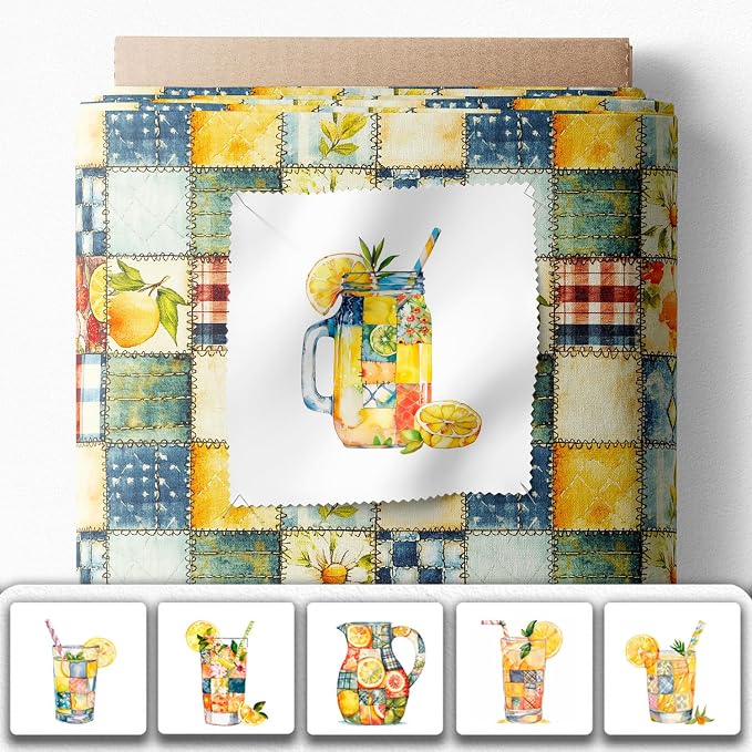 Summer Lemon Patchwork Cotton Fabric Panel – Six 10×10 inch Designs + Bonus - Image 2
