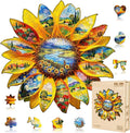 Wooden Sunflower Puzzles Adults, Flower Shaped Wood Puzzle 245 Pieces, Oil by Jollitot