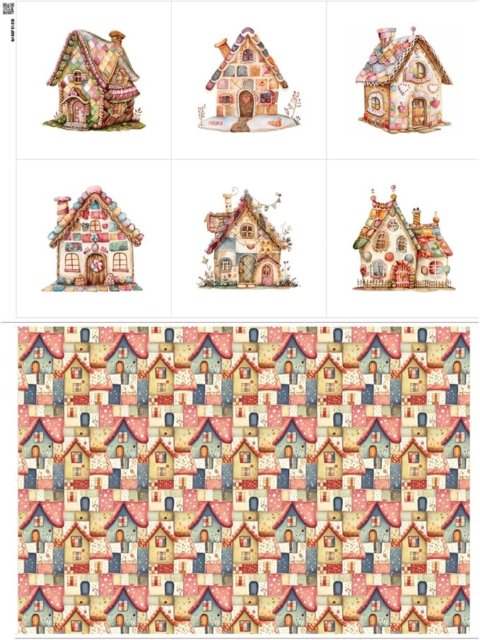 Patchwork Fairy Cottage Cotton Fabric Panel – 6 Designs + Bonus Sheet 29.5×19.6 by FabricsTown