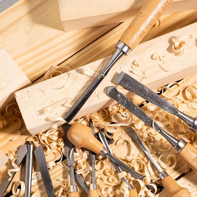 Falling in Art 16 Pcs Wood Carving Tools, Professional Carving Knives Chisel Set, Including Sharpening Stone, Mallet and Storage Bag for Wood Carving Projects