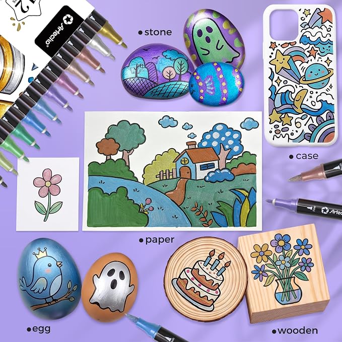 Artecho Acrylic Paint Markers 12 Metallic Colors, - Image 6