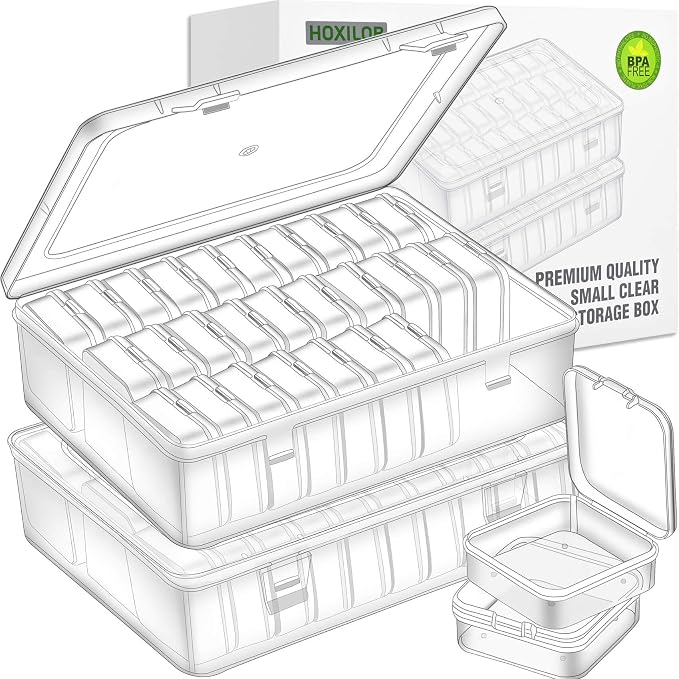 Bead Organizer Box, Craft Storage Box Features Hinged Lid and Labels, Mini Boxes by HOXILOB