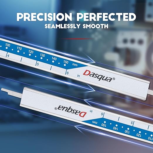 Dasqua 6”/150mm Digital Caliper, Stainless Steel Precision Measuring Tool with Advanced Dual Chip, Large LCD, Resolution 0.0005”/0.01mm, Accuracy ±0.001”/0.02mm