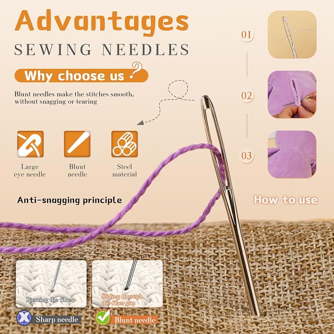 TLKKUE 12 Pcs/3 Sizes Large-Eye Blunt Needles, Steel Yarn Needle - Image 3