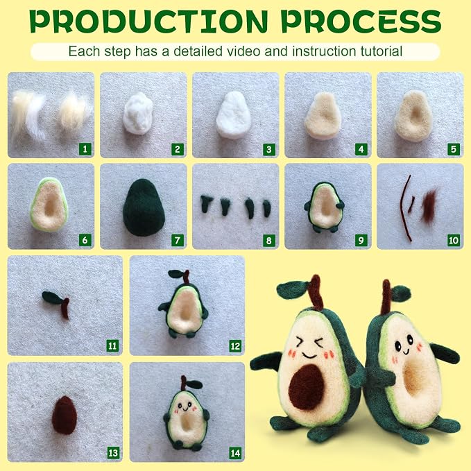 OEHPICC 2 Pcs Avocado Needle Felting Kit, Needle Felting Kits - Image 5