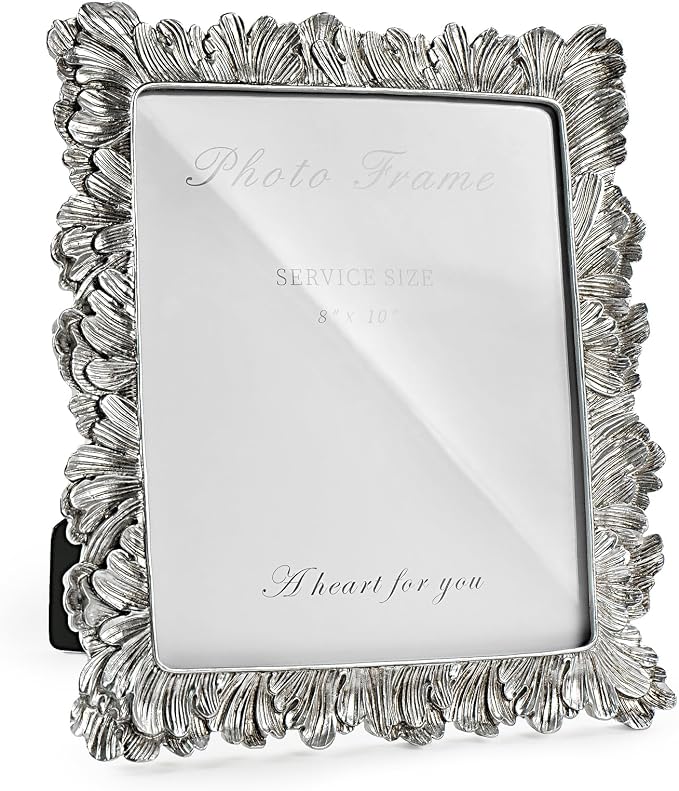 Cuspin Silver 8x10 Picture Frame, Vintage Silver Ornate Palm Leaves Textured by Cuspin