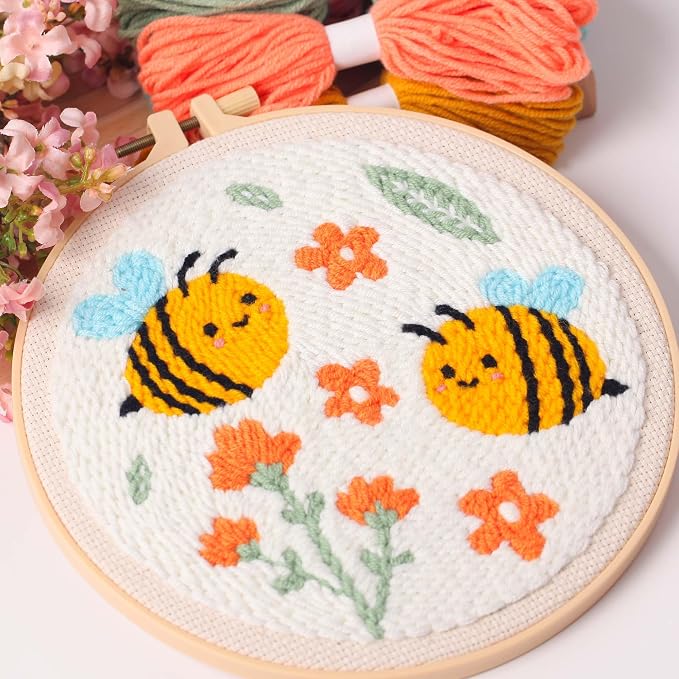 3Sets Punch Needle Kit for Adults Beginners, Bee & Butterfly Flowers Embroidery - Image 3