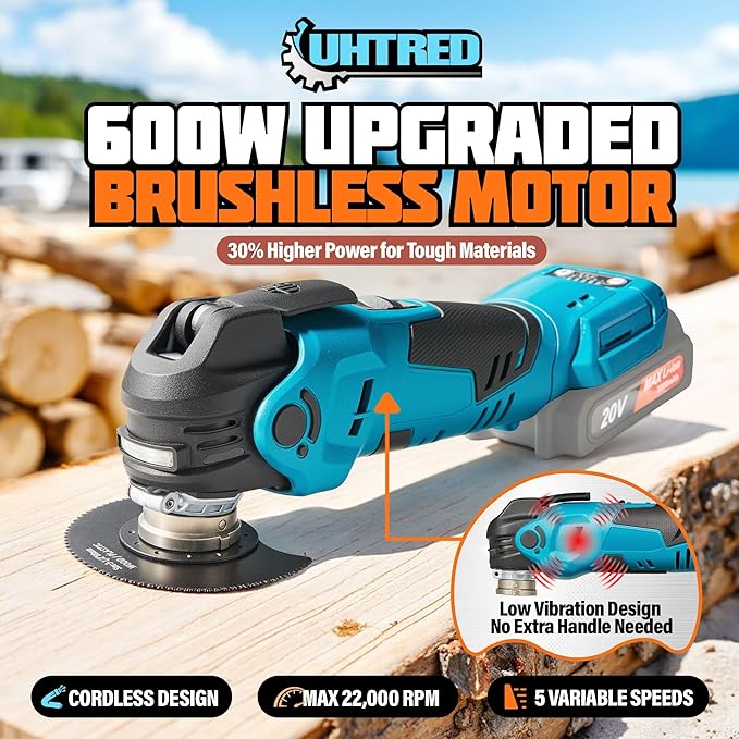 Updated Cordless Oscillating Multi-Tool, Brushless Oscillating Tool Kit, Max 22000 OPM 5 Variable Speed, 3.6° Oscillation Angle, Oscillating Saw for Cutting, Nailing, Scraping, Sanding (Tool Only)