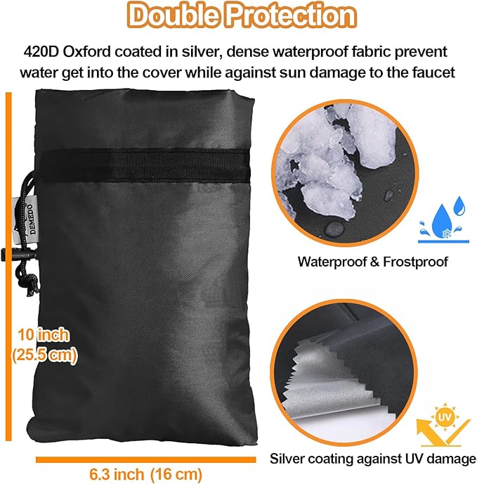 Enlarge Outdoor Faucet Cover for Winter Freeze Protection, 3M Thinsulate, 10"H x 6.3"W Hose Bib Covers for Wall Taps Outside, Waterproof & Frost Free Insulated Spigot Cover, 6 Pcs Faucet Socks - Black