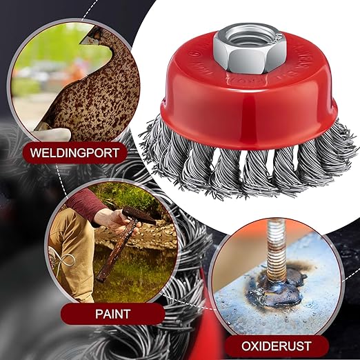 Tandefio 24 Pcs Wire Wheel Cup Brush with 5/8"-11 Threaded Arbor for 4 1/2 Angle Grinder Twisted Knotted Grinder Abrasive Wire Brushes for Heavy Cleaning Rust Removal
