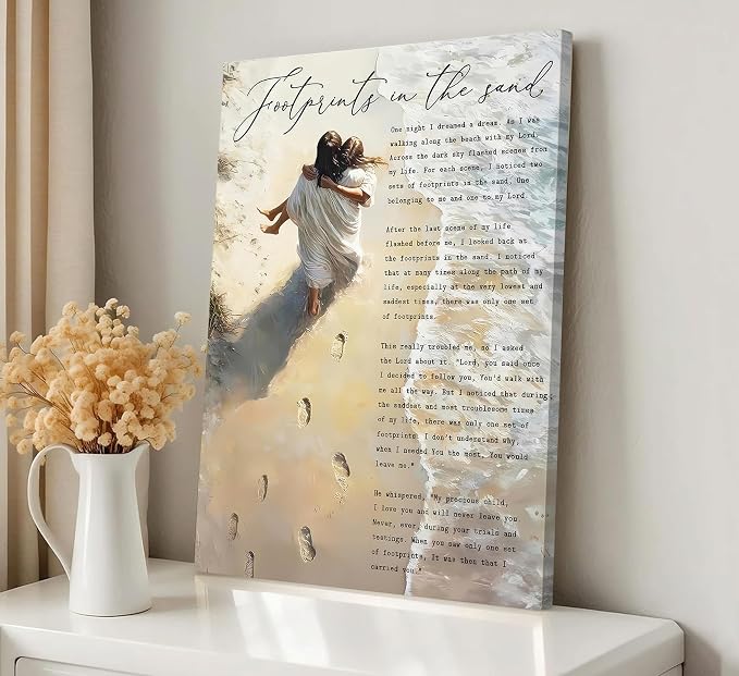 YOXORDQ Footprints in the Sand Poem Wall Art-Wrapping Canvas-12x16in | - Image 3