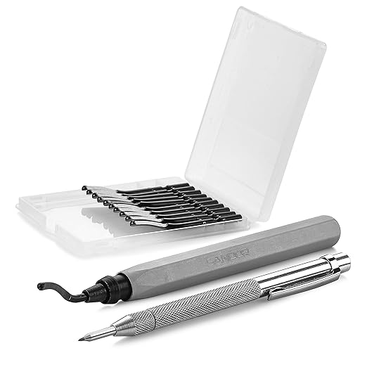 Deburring Tool - 10 Extra Blades and Scribe Pen and Zipper Storage Case - Machinist Tool for Metal, Aluminum, Copper, Plastic Pipe, 3D Printing, Brass
