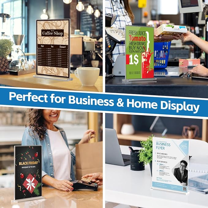Dynta 8 Pack Acrylic Sign Holder 8.5 x 11, Double Sided Table Sign Holder - Image 7