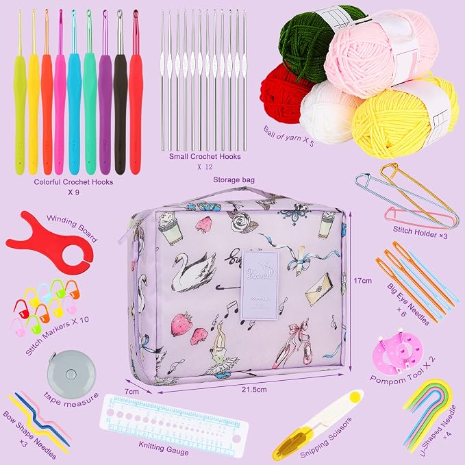 Aeelike Beginner Crochet Kit, Basic Crochet & Knitting Supplies Kit - Image 2