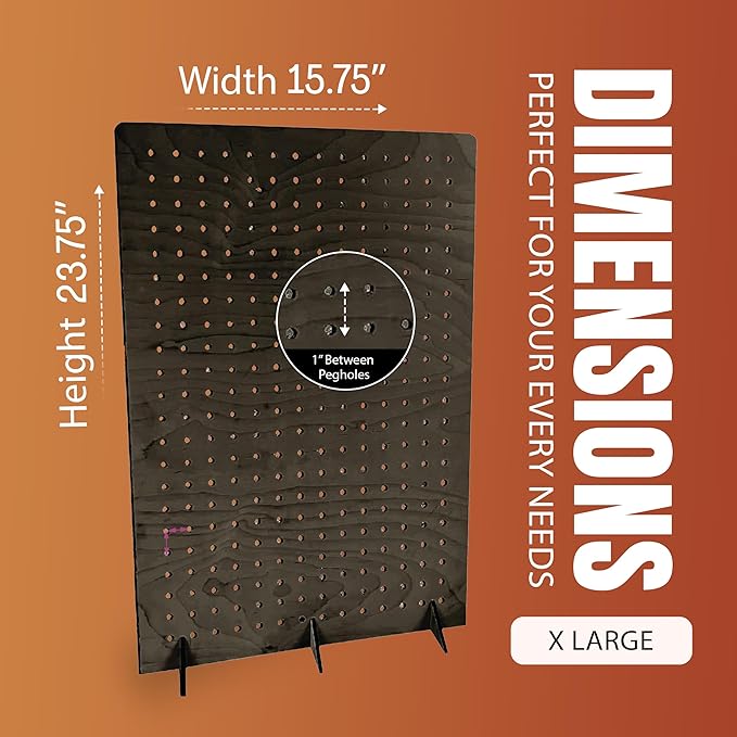 Torched Pegboard Display Stand for Jewelry, Craft Shows, Selling, Vendor Events, Tools, Peg Board Accessories Rack Organizer, XXL 15.75" L x 4.3" W x 23.75" H, Ebony