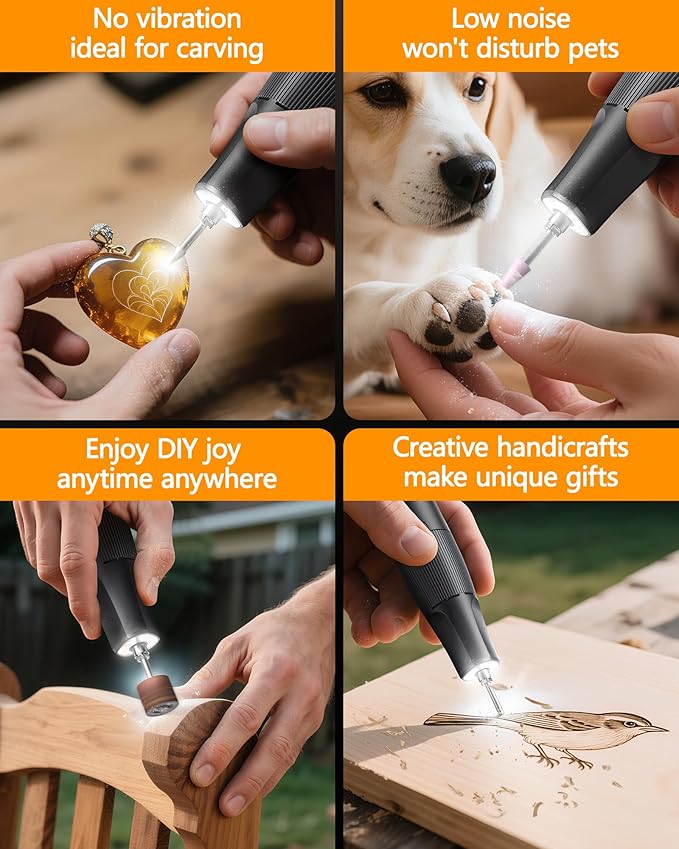 Cordless Rotary Tool, 8V Multi Tool with Auto-Lock Chuck & 5 Speed, 23,000RPM Rechargeable Engraver Kit with 62 Accessories, for Sanding, Polishing, Drilling, Carving, DIY Crafts
