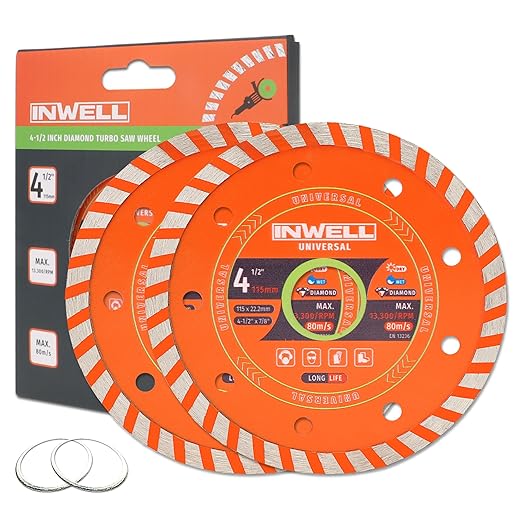 4.5 Inch Diamond Turbo Saw Blade for Stone, Marble, Granite, Concrete, Brick, High-Performance Cutting (2-Pack)