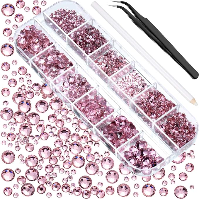 TecUnite 2000 Pieces Flat Back Gems Round Crystal Rhinestones 6 Sizes by TecUnite
