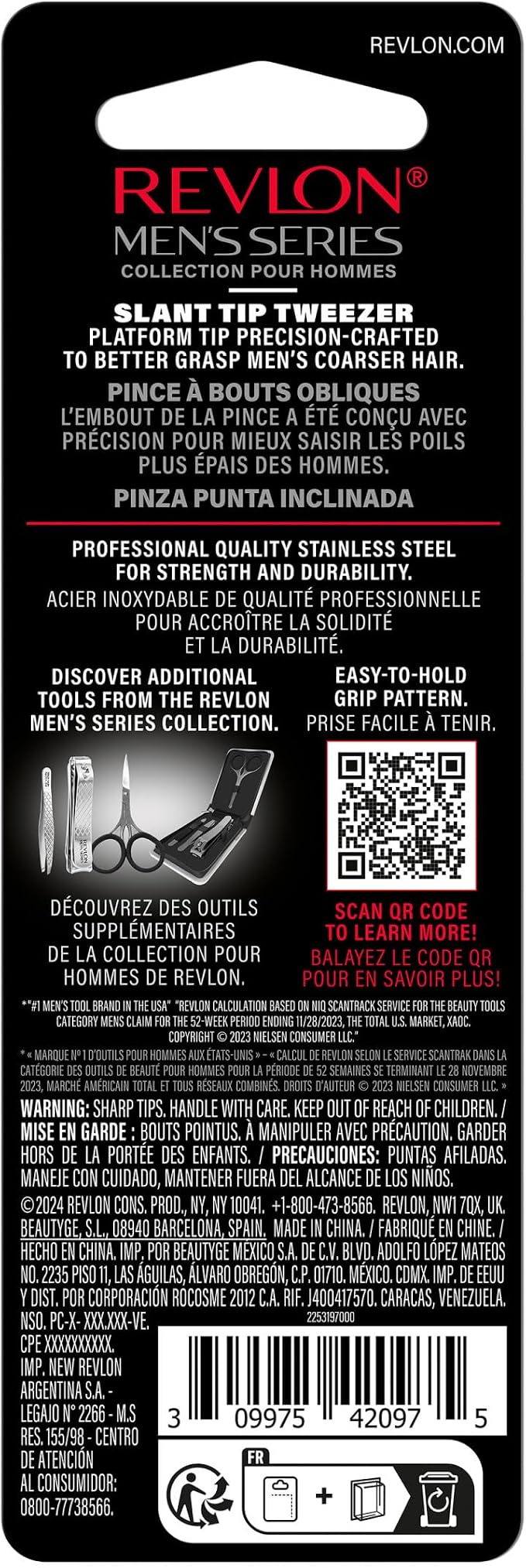 Revlon Slanted Tip Tweezers for Men, Ultra-Sharp for Precision Eyebrow Shaping - Image 7