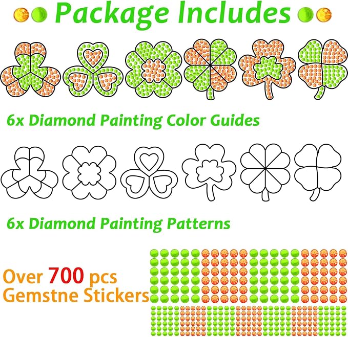 Qyeahkj 6 Pcs St Patrick's Day Arts Crafts DIY Shamrock Shape Gem Diamond - Image 2