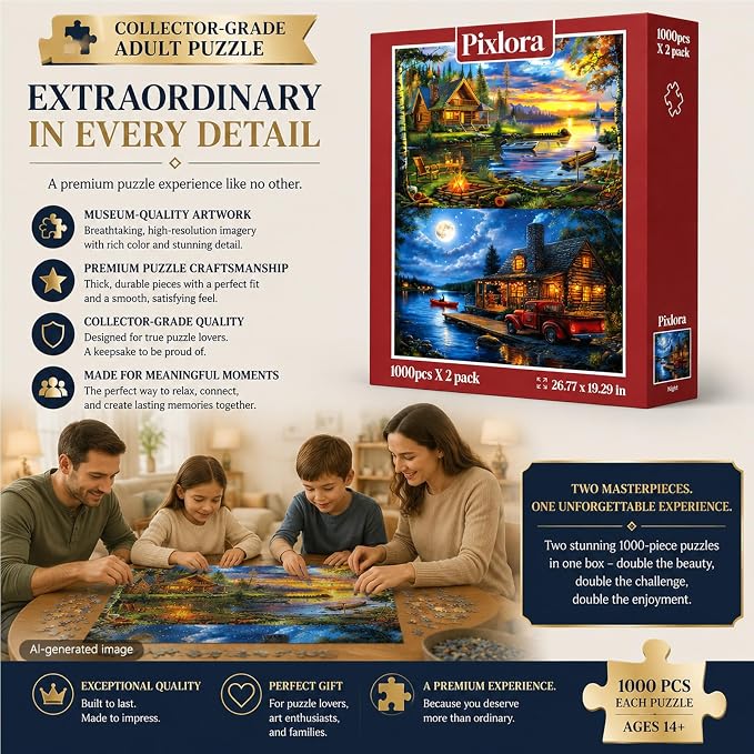 Puzzles for Adults 1000 Pieces, 2 Pack Unique 1000 Piece Lake and Night View - Image 7