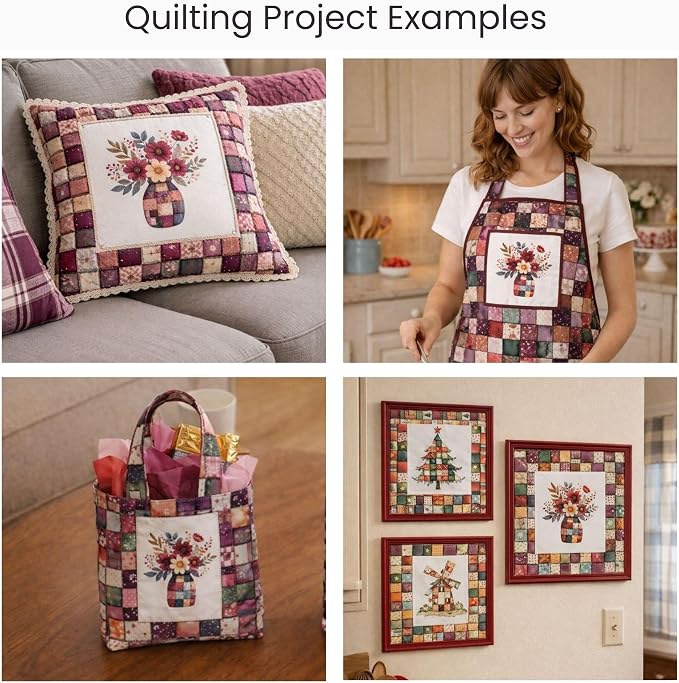 Cotton Satin Fabric Panel with Floral Patchwork Designs – 6 Printed Panels - Image 3