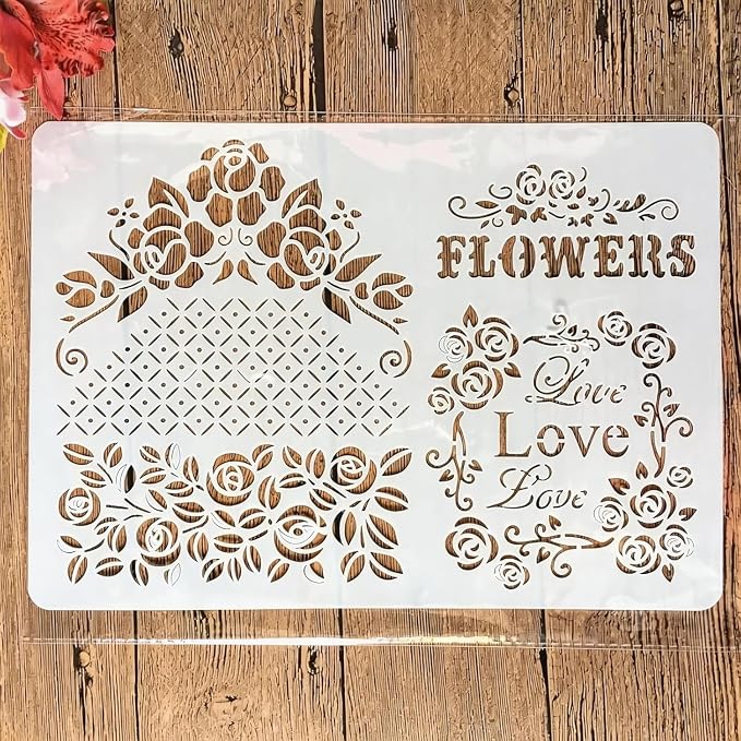 TIAMECH A4 Reusable Flowers Love Stencil by TIAMECH