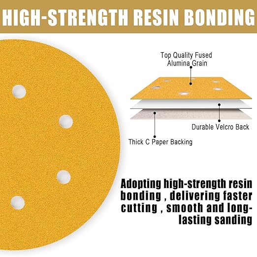 6 Inch - 6 Hole Hook and Loop Sanding Discs 180 Grit, Random Orbital Sandpaper for Automotive and Woodworking - 100 Pack